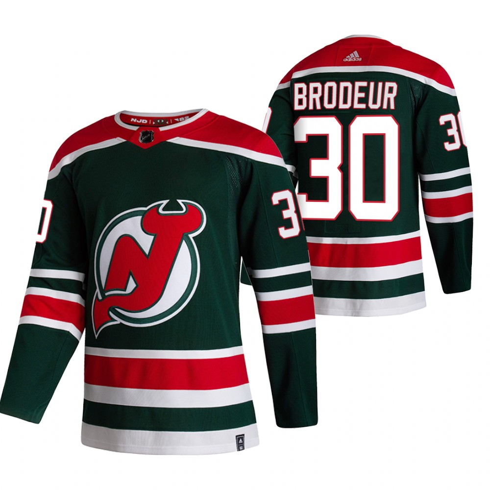 2021 Adidias New Jersey Devils #30 Martin Brodeur Green Men Reverse Retro Alternate NHL Jersey